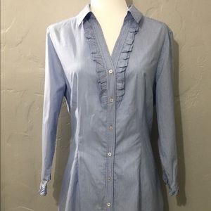 Talbots Pinstriped Dress with Ruffle Neckline NWOT